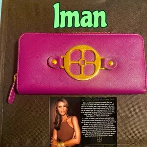 Iman Burgundy Wallet Golden Logo Zipper Versatile
